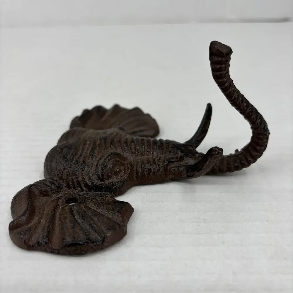 Elephant Wall Hook Cast Iron Brown Key Coat Towel Hanger Cabin Lodge Metal Decor